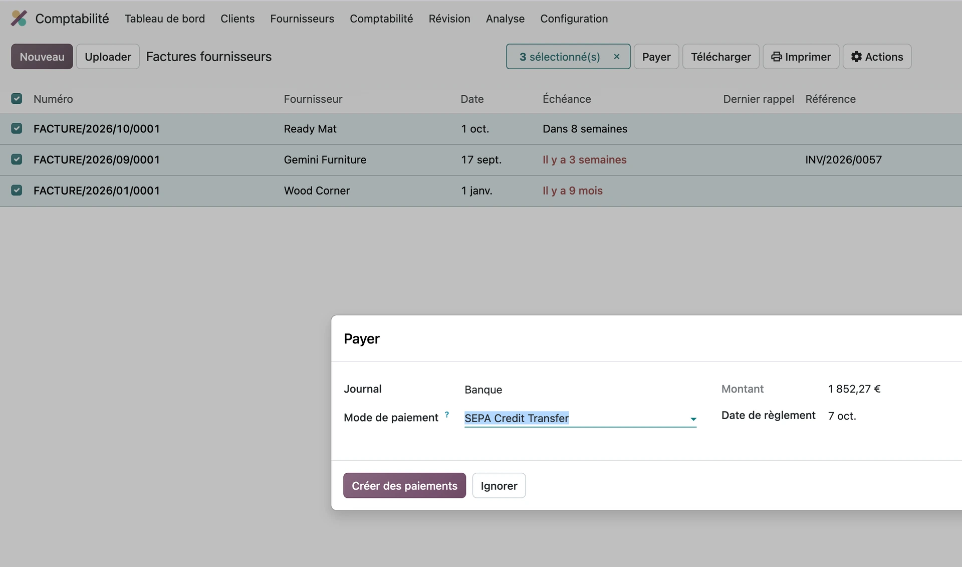 Paiement des factures fournisseurs directement depuis Odoo
